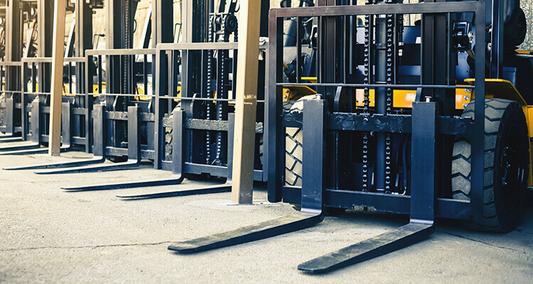 fleet of forklifts lined up